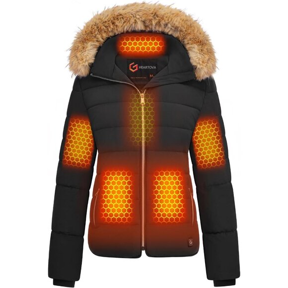 Luxury Graphene Heated Puffer Jacket for Women - Small Black 6 Heating Zones